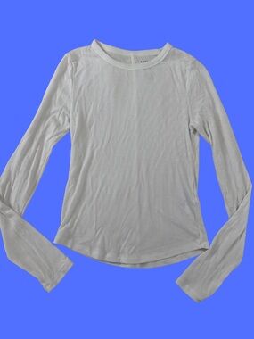 American Eagle Outfitters White Ribbed Long-Sleeve Crewneck Top